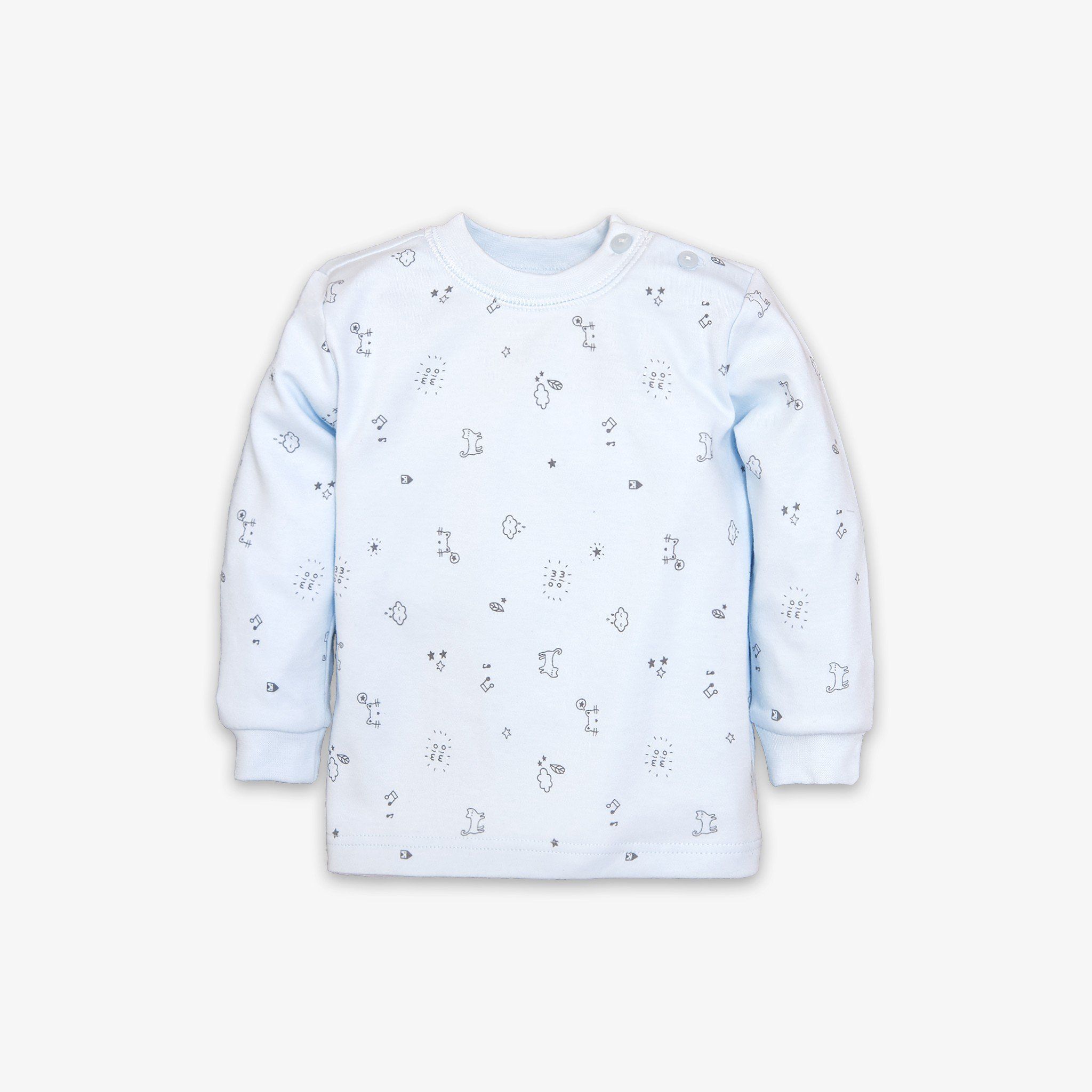 Áo sơ sinh tay dài nút vai bo Mèo Mây dày xanh