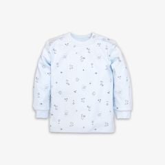 Áo sơ sinh tay dài nút vai bo Mèo Mây dày xanh