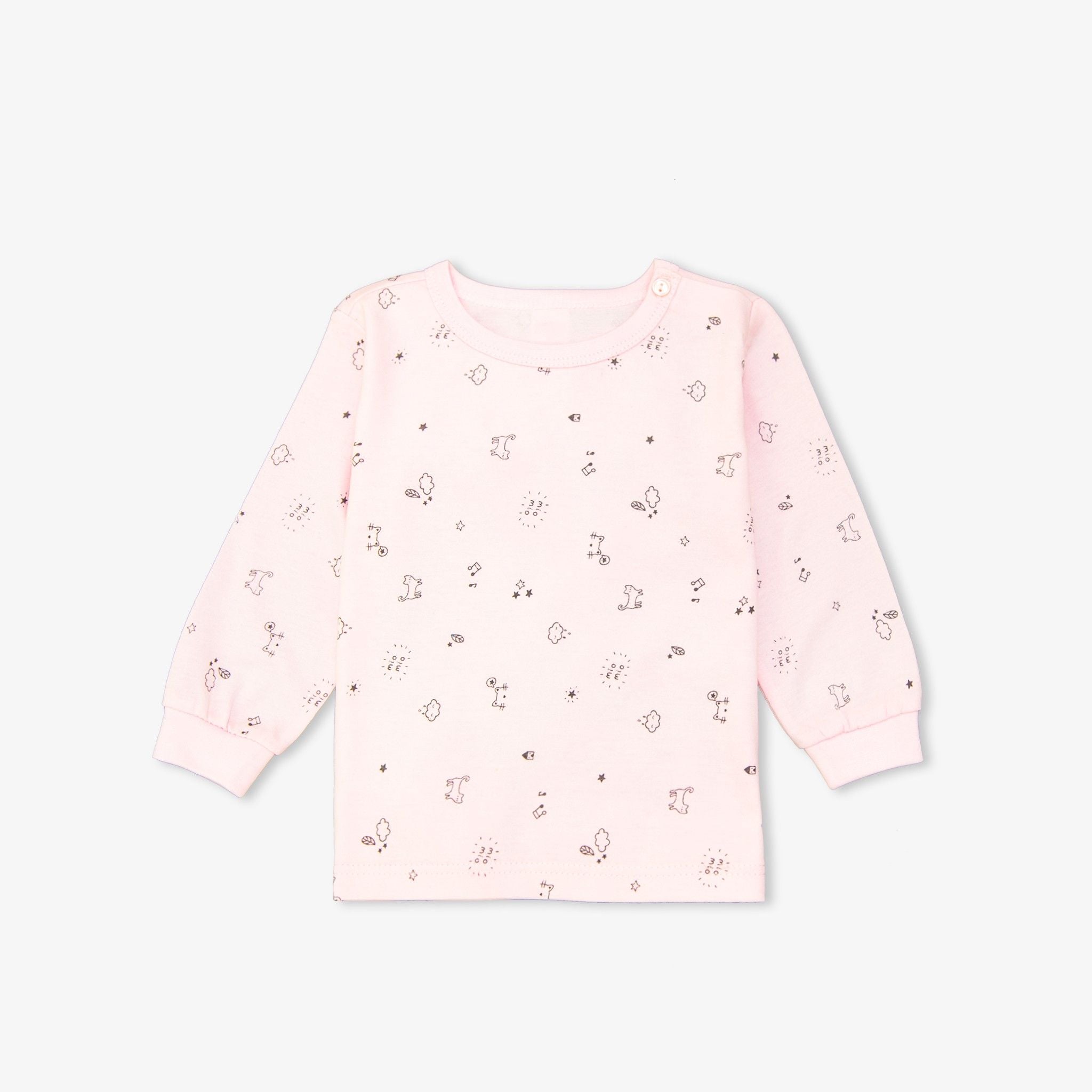 Áo sơ sinh tay dài nút vai bo Mèo Mây hồng