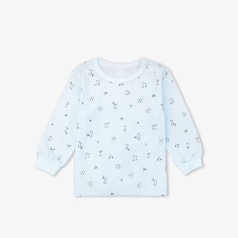 Áo sơ sinh tay dài nút vai bo Mèo Mây xanh