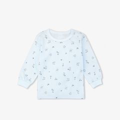 Áo sơ sinh tay dài nút vai bo Mèo Mây xanh