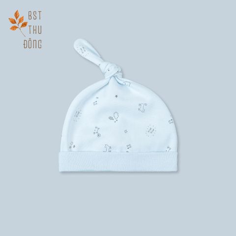 Nón sơ sinh đuôi gút dày Mèo Mây xanh