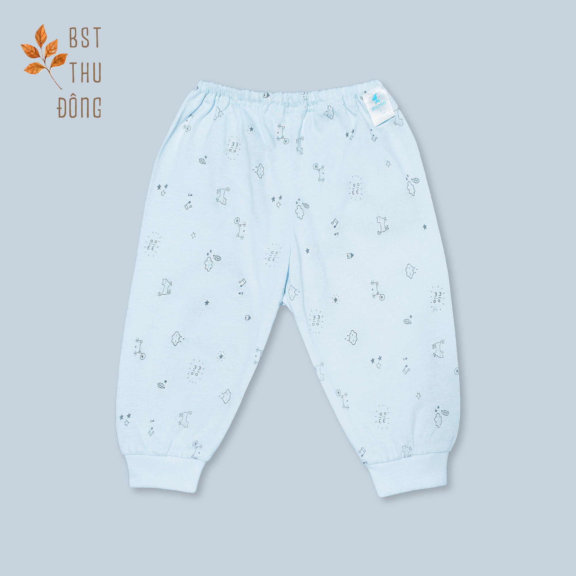 Quần sơ sinh rã đáy bo Mèo Mây dày xanh