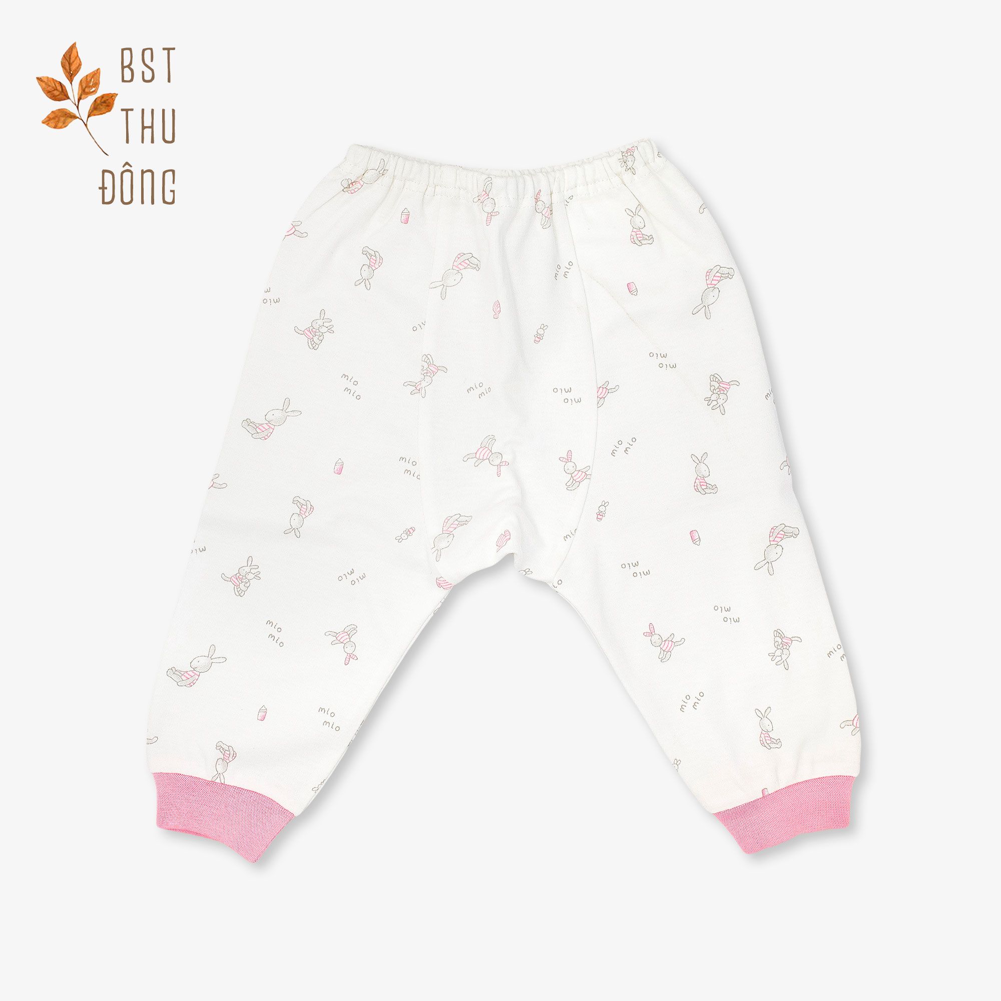 Quần sơ sinh rã đáy bo Thỏ dày hồng