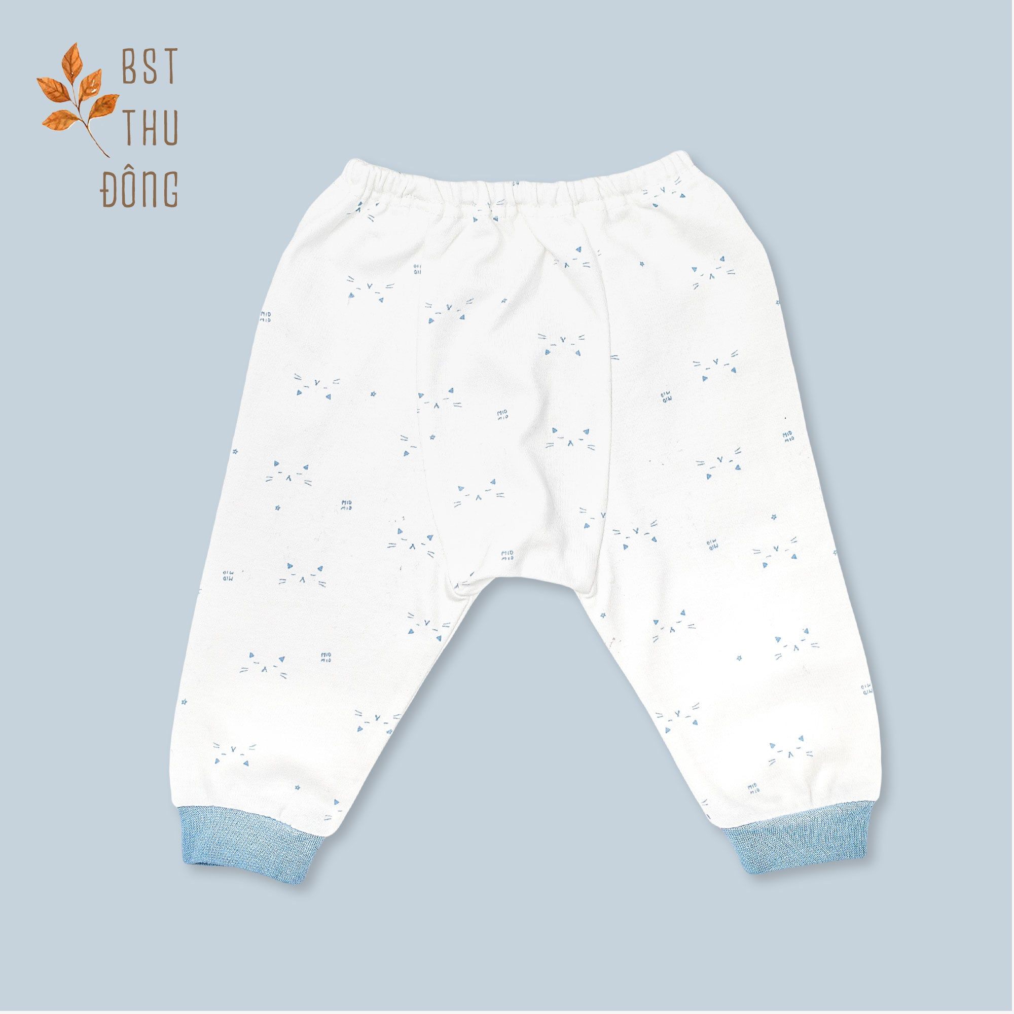 Quần sơ sinh rã đáy bo Mèo dày xanh