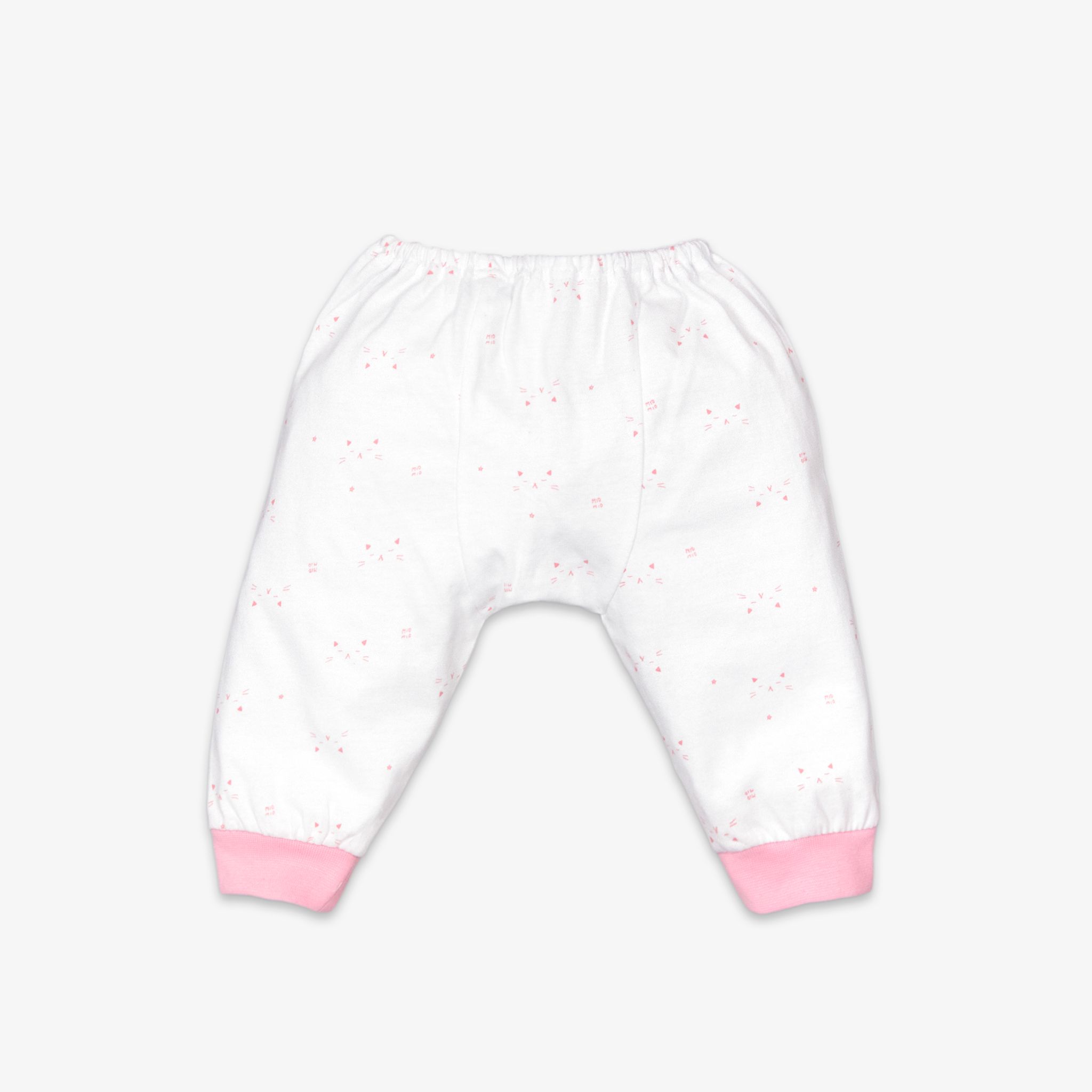 Quần sơ sinh dài bo Mặt mèo hồng