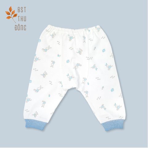 Quần sơ sinh rã đáy bo Thỏ dày xanh