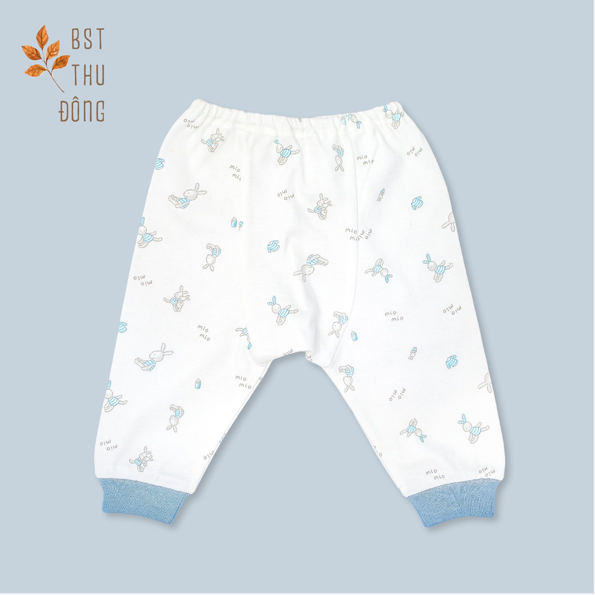 Quần sơ sinh rã đáy bo Thỏ dày xanh