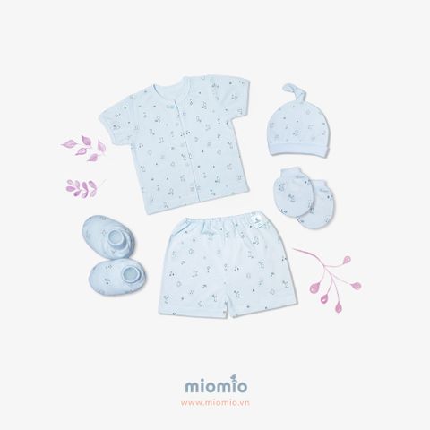 Set đồ sơ sinh ngắn 5 món Mèo Mây xanh