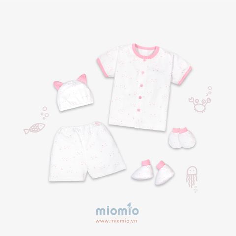 Set đồ sơ sinh ngắn 5 món Mặt Mèo hồng