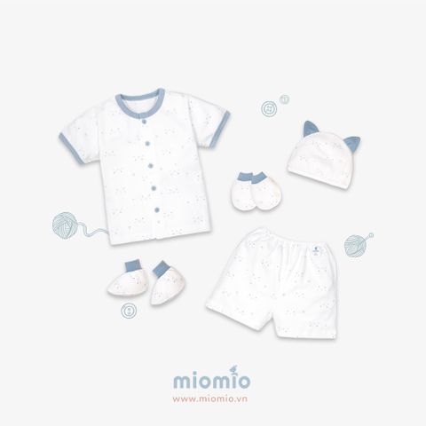 Set đồ sơ sinh ngắn 5 món Mặt Mèo xanh