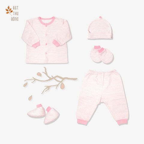 Set đồ sơ sinh đông nút giữa Sọc hồng