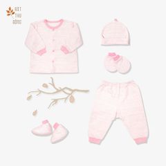 Set đồ sơ sinh đông nút giữa Sọc hồng