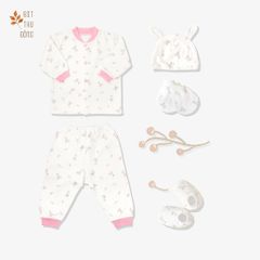 Set đồ sơ sinh đông nút giữa Thỏ hồng