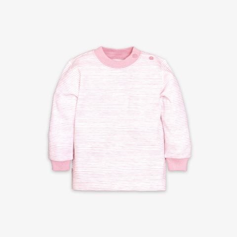 Áo sơ sinh tay dài nút vai bo Sọc dày hồng