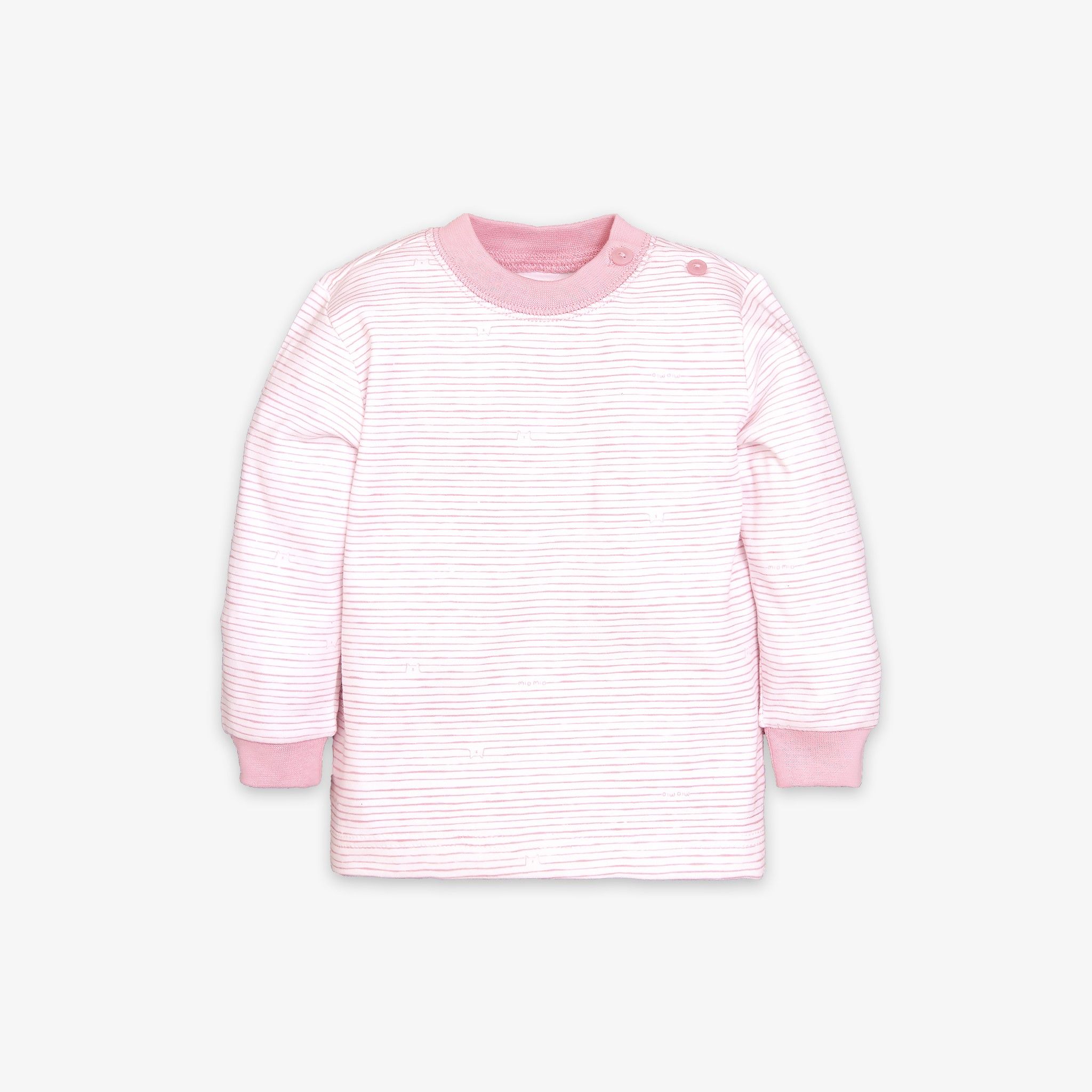 Áo sơ sinh tay dài nút vai bo Sọc dày hồng