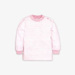 Áo sơ sinh tay dài nút vai bo Sọc dày hồng