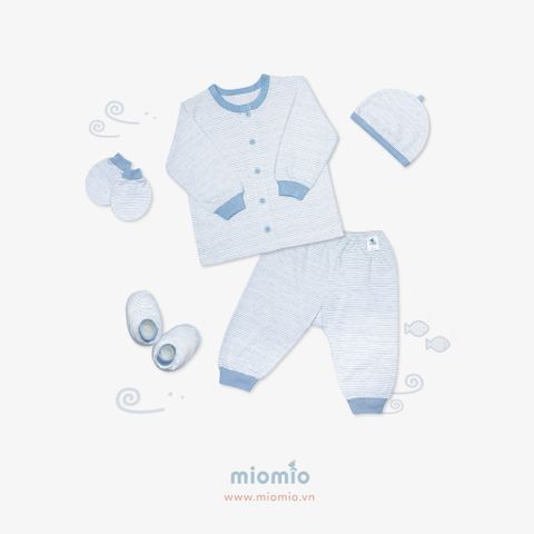 Set đồ sơ sinh dài 5 món Sọc xanh