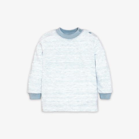 Áo sơ sinh tay dài nút vai bo Sọc dày xanh