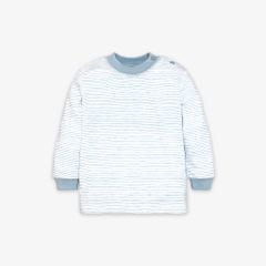 Áo sơ sinh tay dài nút vai bo Sọc dày xanh