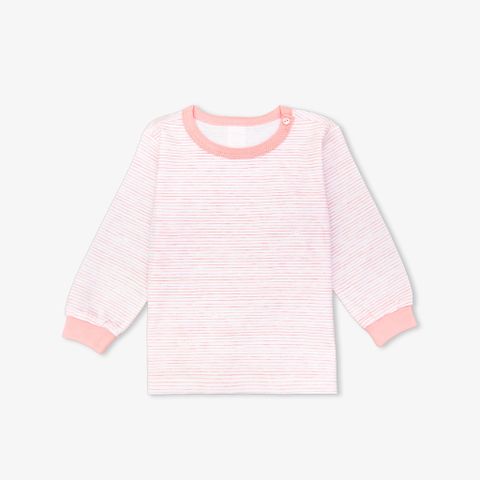 Áo sơ sinh tay dài nút vai bo Sọc hồng