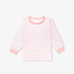 Áo sơ sinh tay dài nút vai bo Sọc hồng