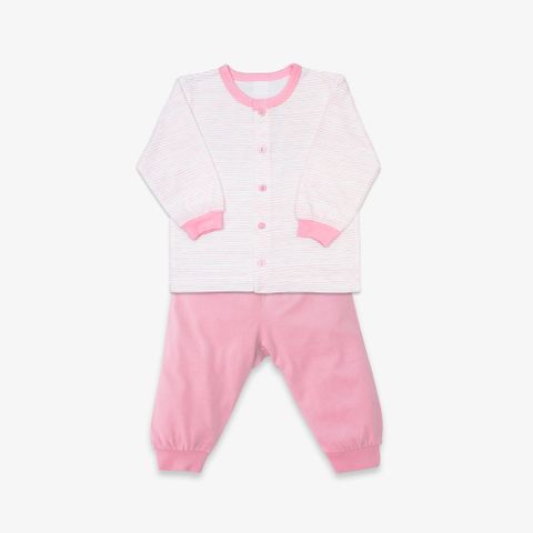 Bộ quần áo sơ sinh  dài nút giữa Sọc hồng/trơn