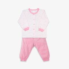Bộ quần áo sơ sinh  dài nút giữa Sọc hồng/trơn