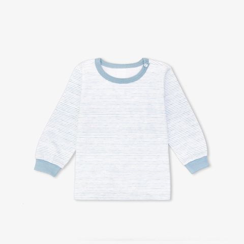 Áo sơ sinh tay dài nút vai bo Sọc xanh