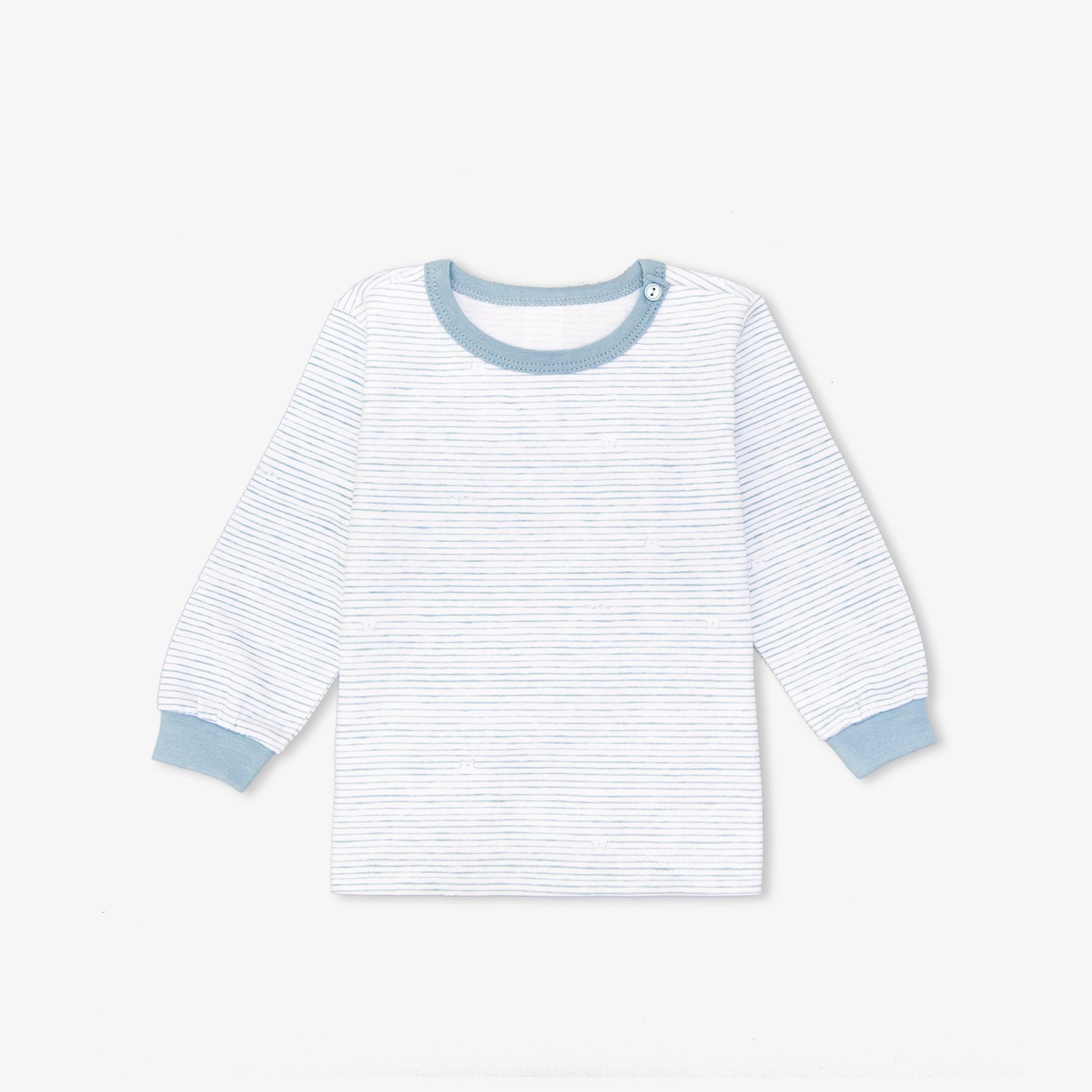 Áo sơ sinh tay dài nút vai bo Sọc xanh