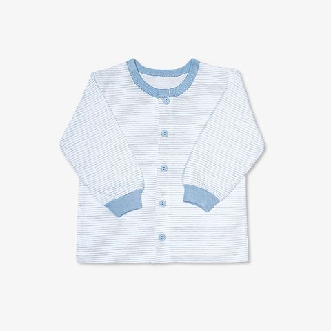 Áo sơ sinh tay dài nút giữa  bo Sọc xanh