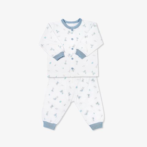 Bộ quần áo sơ sinh tay dài nút giữa Thỏ xanh