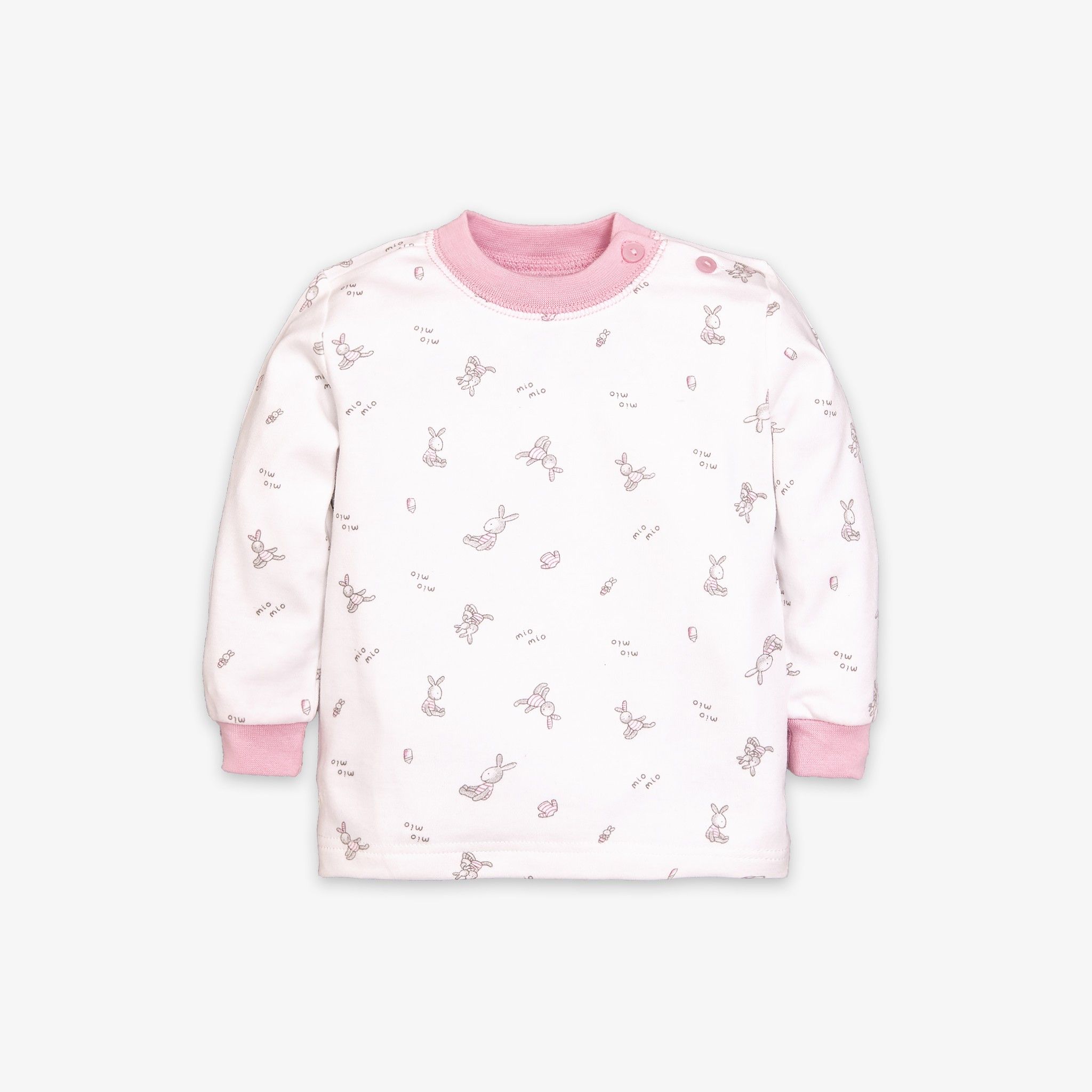 Áo sơ sinh tay dài nút vai bo Thỏ dày hồng