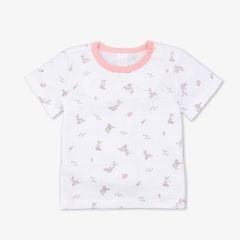 Áo sơ sinh  tay ngắn nút vai Thỏ hồng