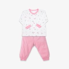 Bộ quần áo sơ sinh dài nút giữa Thỏ hồng/trơn