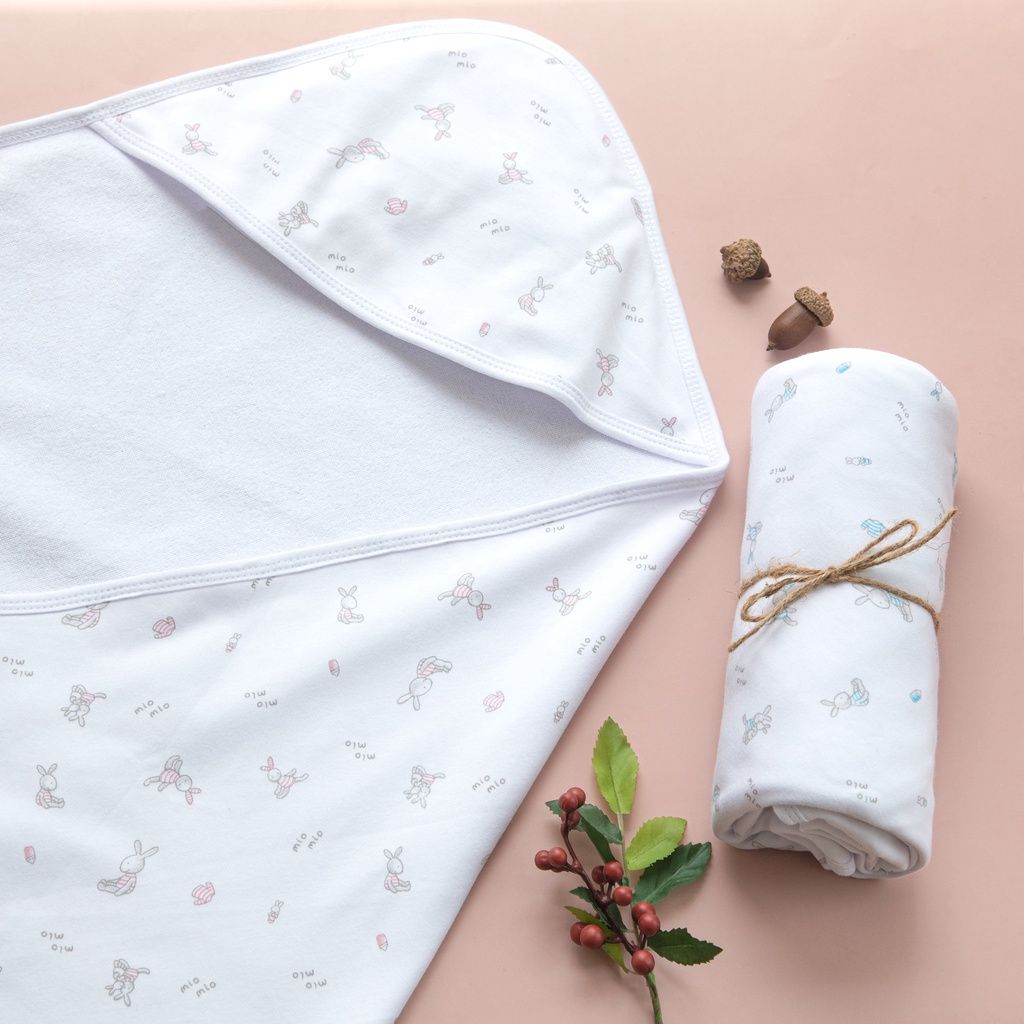 Tấm Quấn 2 Lớp Thu Đông MIOMIO, Họa Tiết: Thỏ, Sọc, Mèo, Mèo Mây Cho Bé Trai Bé Gái, Freesize, Vải Interlock Cotton