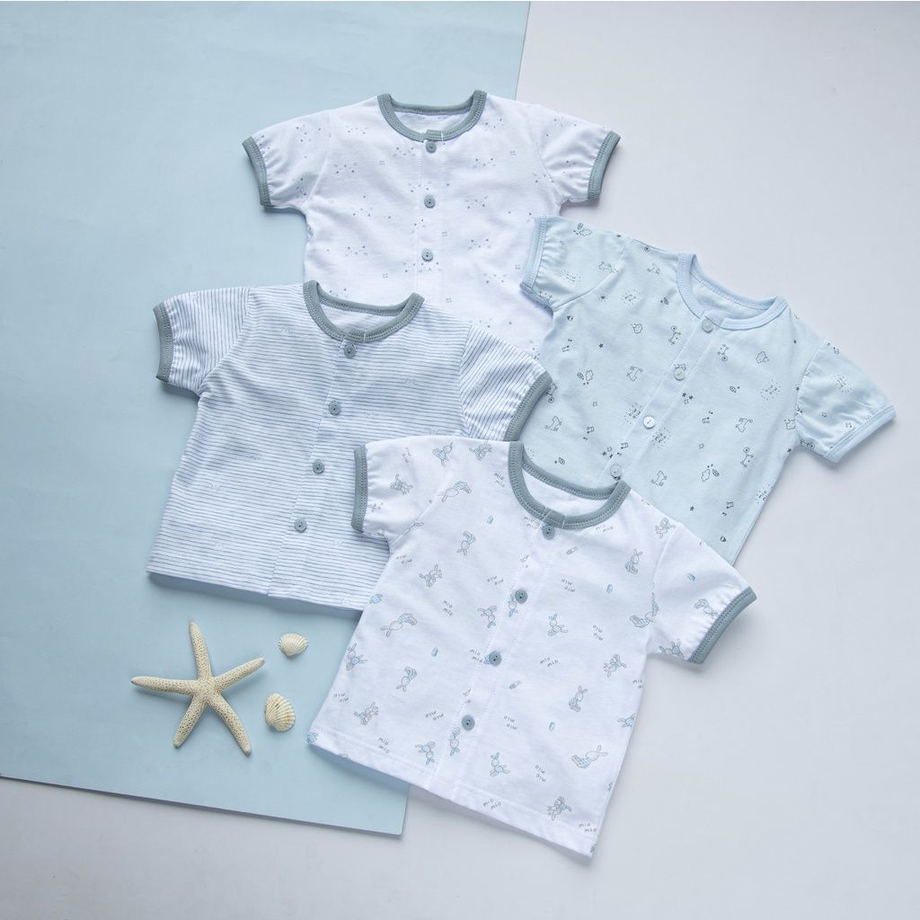 Combo 4 Áo Tay Cộc Sơ Sinh MIOMIO, Họa Tiết: Thỏ, Sọc, Mèo, Mèo Mây Cho Bé Trai, Bé Gái (Từ 0 - 24 Tháng), Vải Cotton