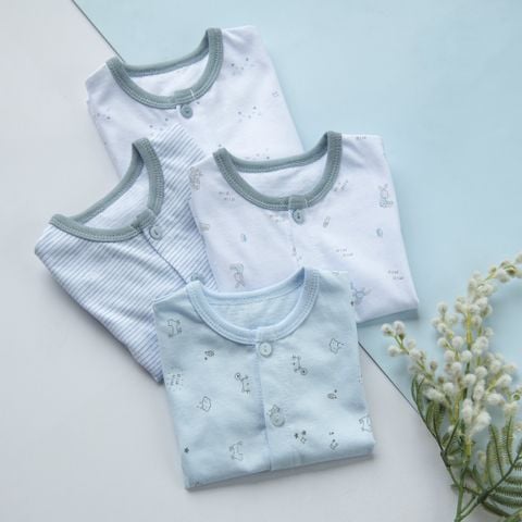 Combo 4 Áo Tay Cộc Sơ Sinh MIOMIO, Họa Tiết: Thỏ, Sọc, Mèo, Mèo Mây Cho Bé Trai, Bé Gái (Từ 0 - 24 Tháng), Vải Cotton