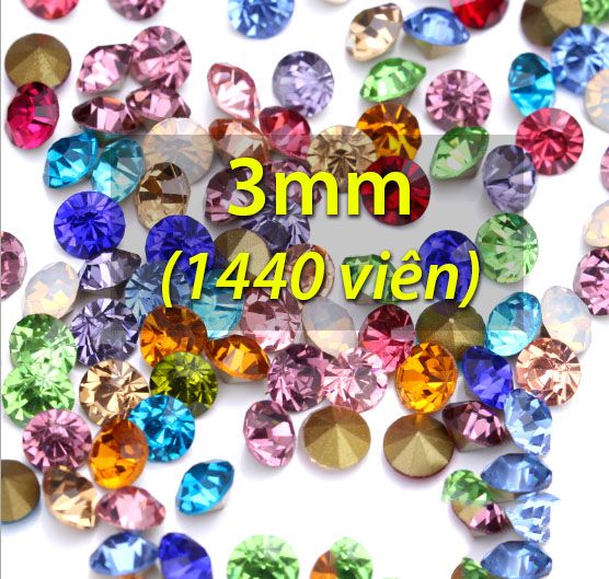 Hạt Đá Chân nhọn 3mm Pha lê trang trí Điện thoại, Nails (1440 viên)