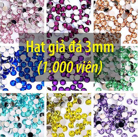 Hạt giả đá 3mm pha lê Trang trí Nails DIY (1000 viên)