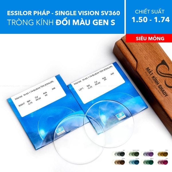 Tròng Kính Kỹ Thuật Số Single Vision Đổi Màu Transitions Gen S Crizal Rock SV360 Essilor