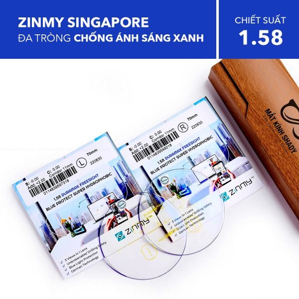 Đa Tròng Kỹ Thuật Số Freeform Chống Ánh Sáng Xanh Zinmy Duramax Freesight Blue Protect 1.58