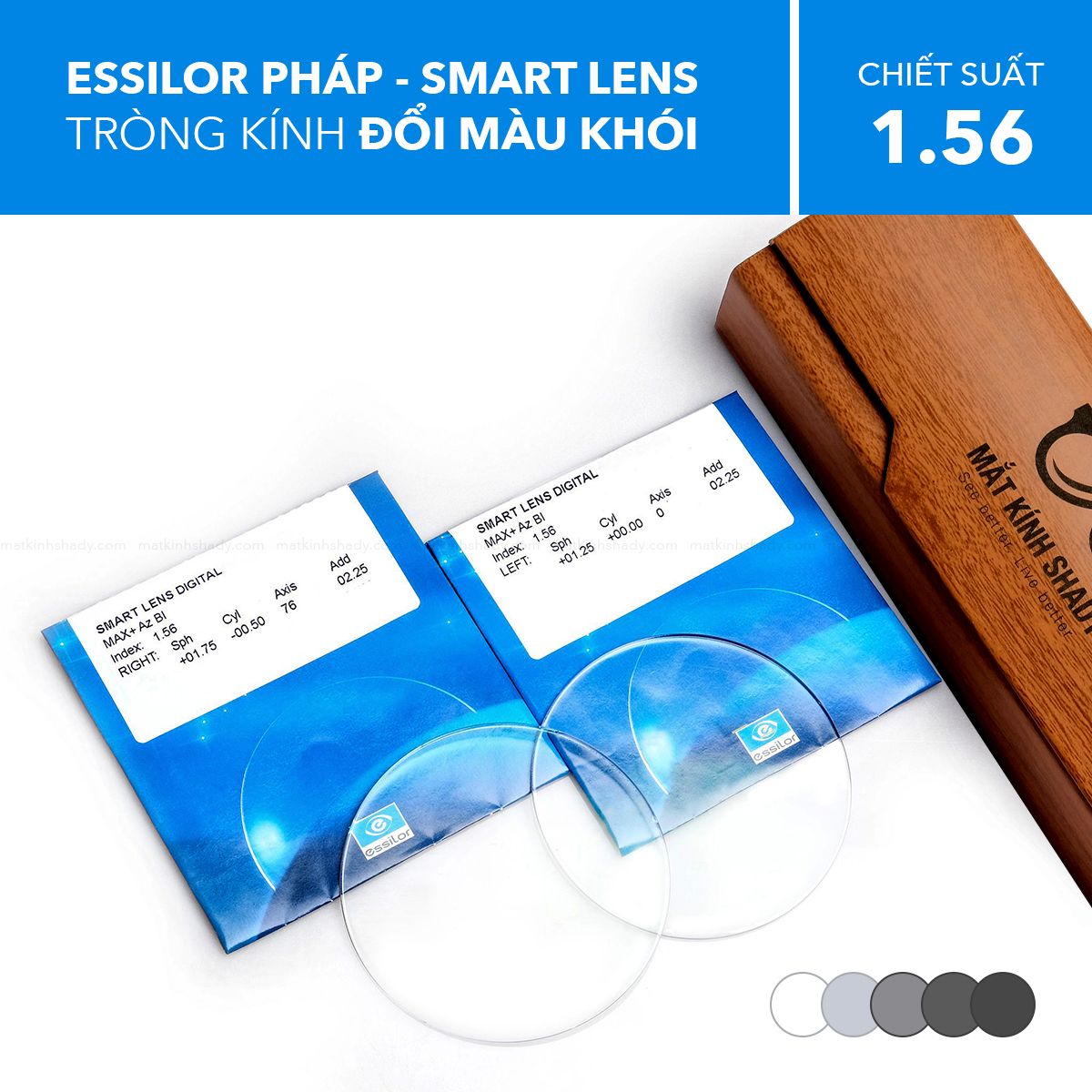  Đa Tròng Đổi Màu Smart Lens Sunx Essilor 1.56 