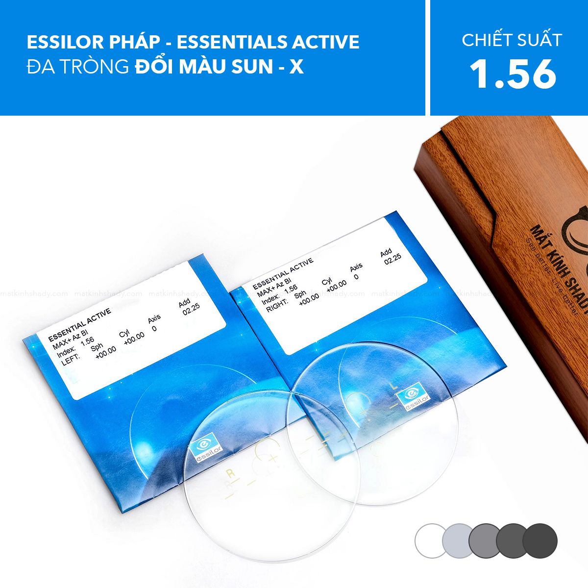  Đa Tròng Đổi Màu Sun X Essentials Active Essilor 1.56 