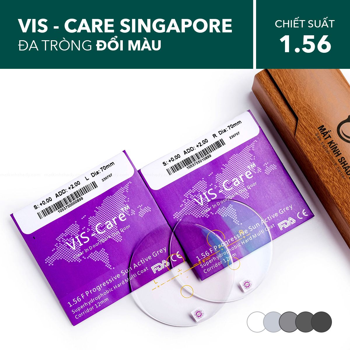  Đa Tròng Đổi Màu Vis Care Pro Sun Active Grey 1.56 