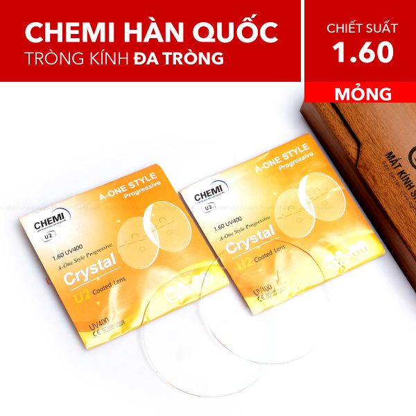 Đa Tròng Mỏng A-One Style Progressive Crystal U2 Coated Chemi 1.60