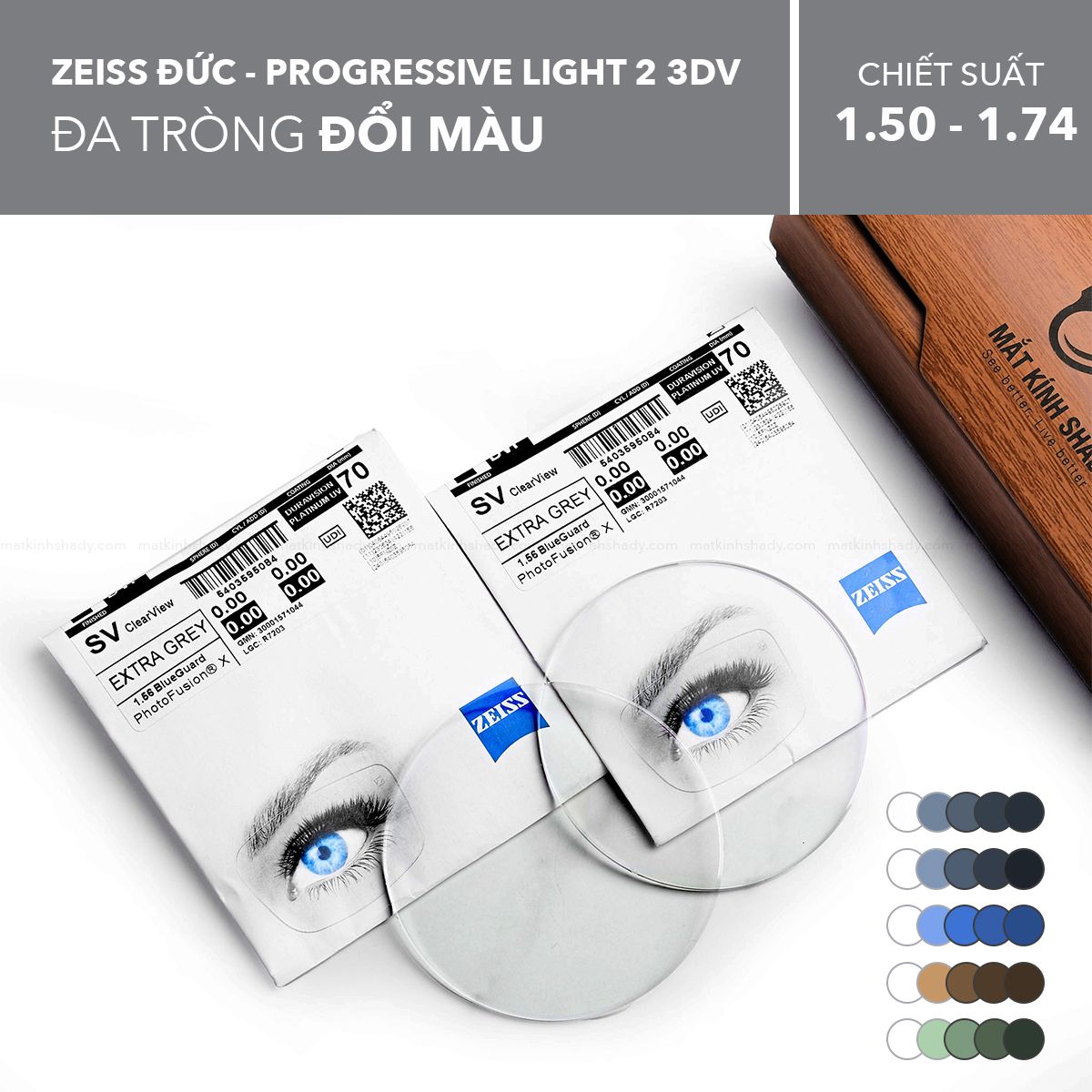  Đa tròng Đổi Màu ZEISS Light 2 3Dv PhotoFusion X 