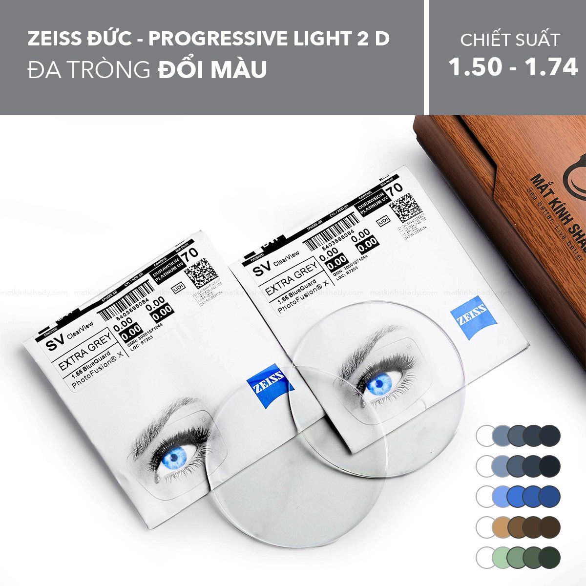  Đa tròng Đổi Màu ZEISS Light 2 D PhotoFusion X 