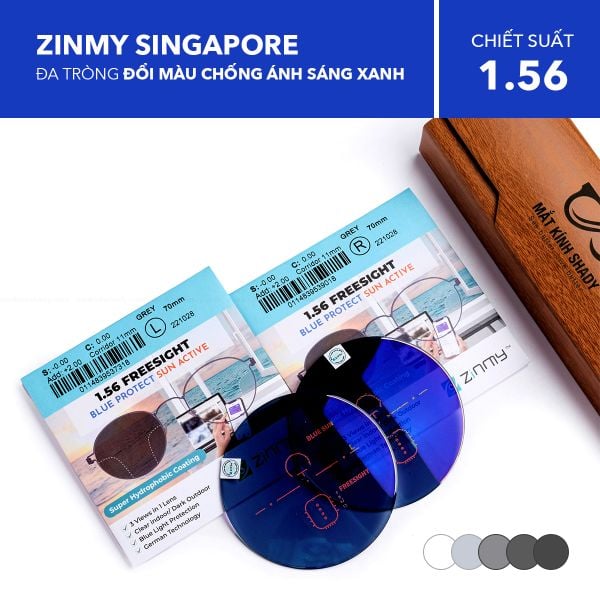 Đa Tròng Kỹ Thuật Số Đổi Màu Chống Ánh Sáng Xanh Zinmy Freesight Blue Protect Sun Active 1.56