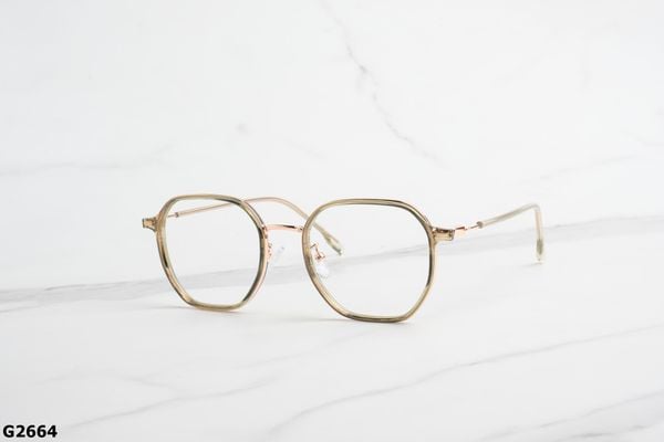 G2664, top gọng đẹp, gọng thời trang, gọng nam nữ unisex, gọng kính cận, gọng kính giả cận chống bụi, kiểu dáng lục giác